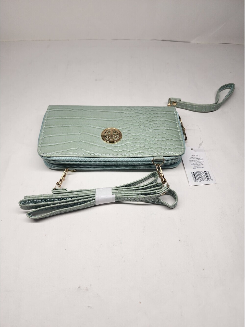 Teal Wallet Womens with shoulder strap two zipper compartments for cards change